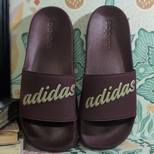 Adidas Burgundy Slide Sandals